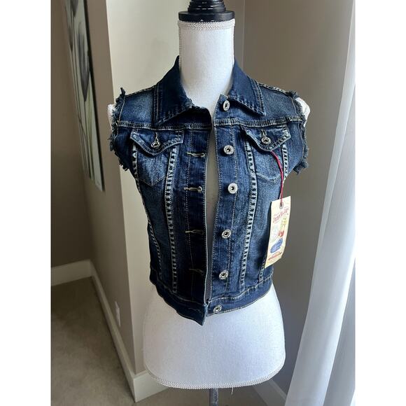 NWT Judy Blue distressed denim jean vest jacket size S - Picture 6 of 6